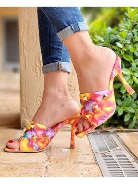 Multi Color Women’s Roman Style Stud Finish Slip On Heeled Sandals